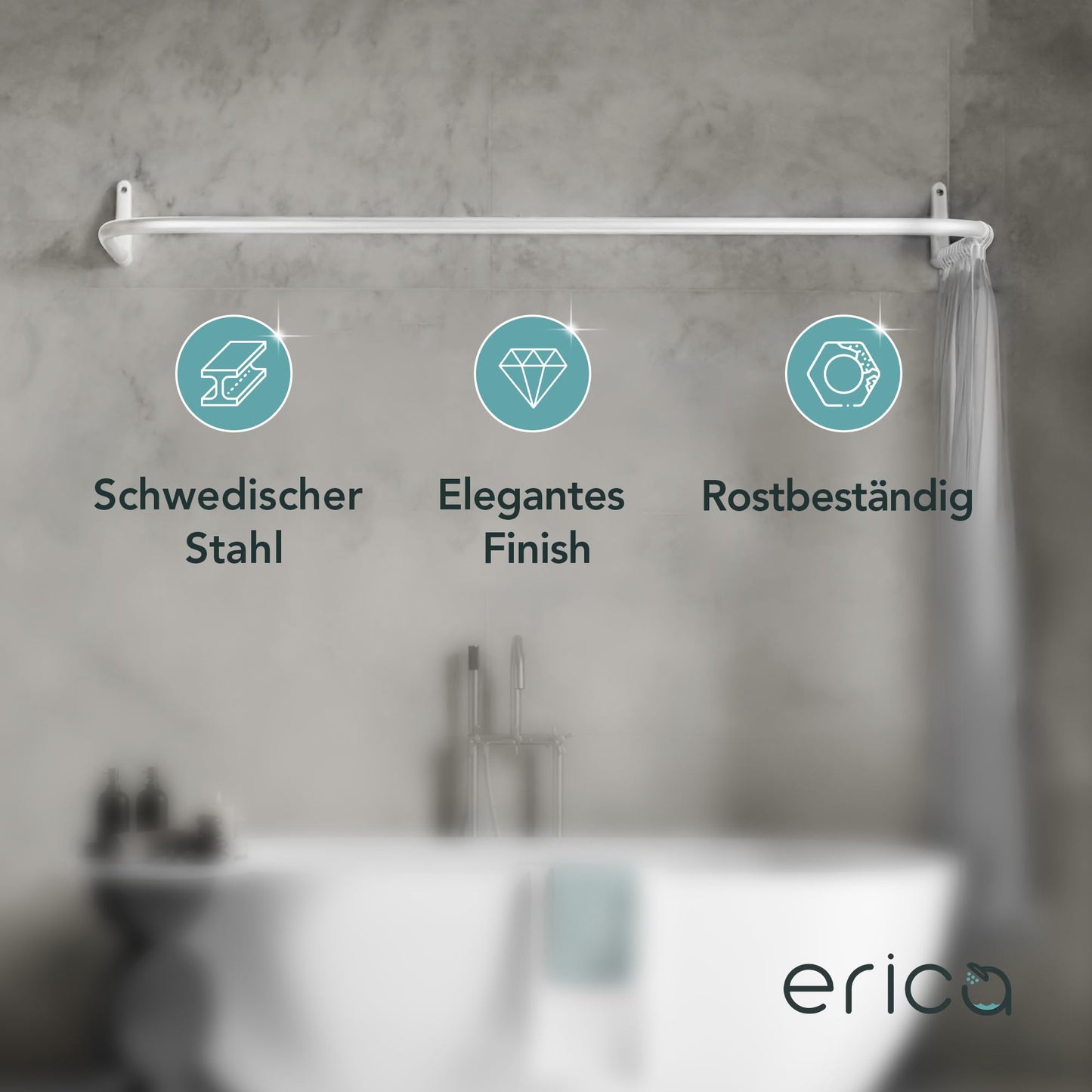 Erica Shower Curtain Rod L-shaped & U-shaped - 4-in-1 shower curtain rod for bathtub or shower - Corner shower rod - Steel with powder coating - Without ceiling mounting - White