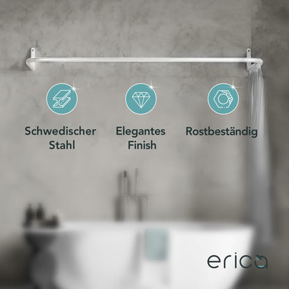 Erica Shower Curtain Rod L-shaped & U-shaped - 4-in-1 shower curtain rod for bathtub or shower - Corner shower rod - Steel with powder coating - Without ceiling mounting - White