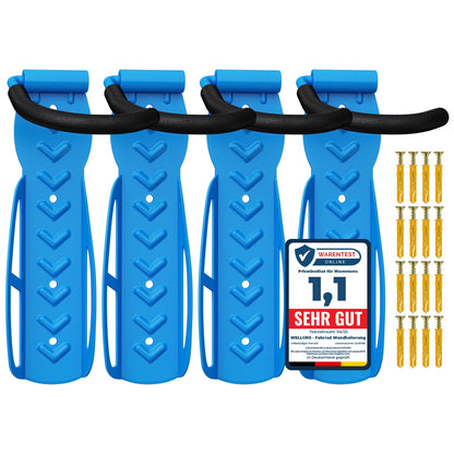 4 x WELLGRO Wall Bike Holder - Steel Bike Wall Mount - Bike Hooks - Bike Stand - Rack - Color selectable, Color: Blue