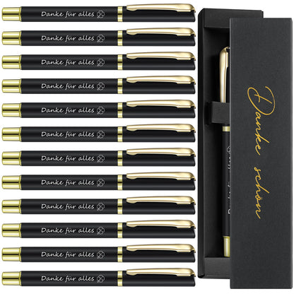 Ten pens as thank-you gifts for colleagues and teachers. Thank you for everything. Metal thank-you pens with gift boxes. Farewell gift for colleagues, students, employees, and team.