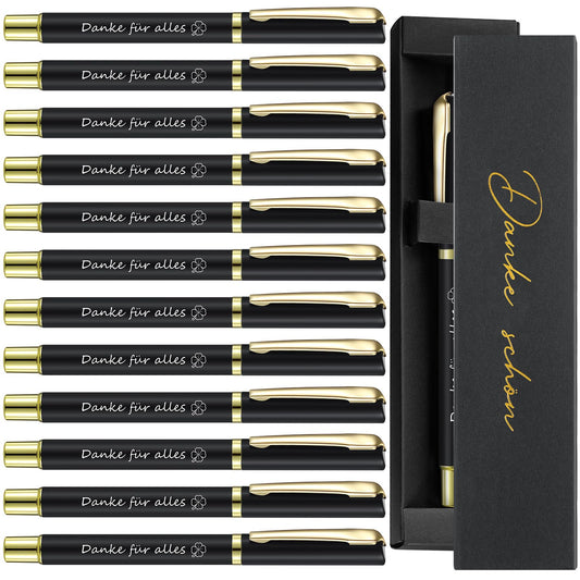 Ten pens as thank-you gifts for colleagues and teachers. Thank you for everything. Metal thank-you pens with gift boxes. Farewell gift for colleagues, students, employees, and team.