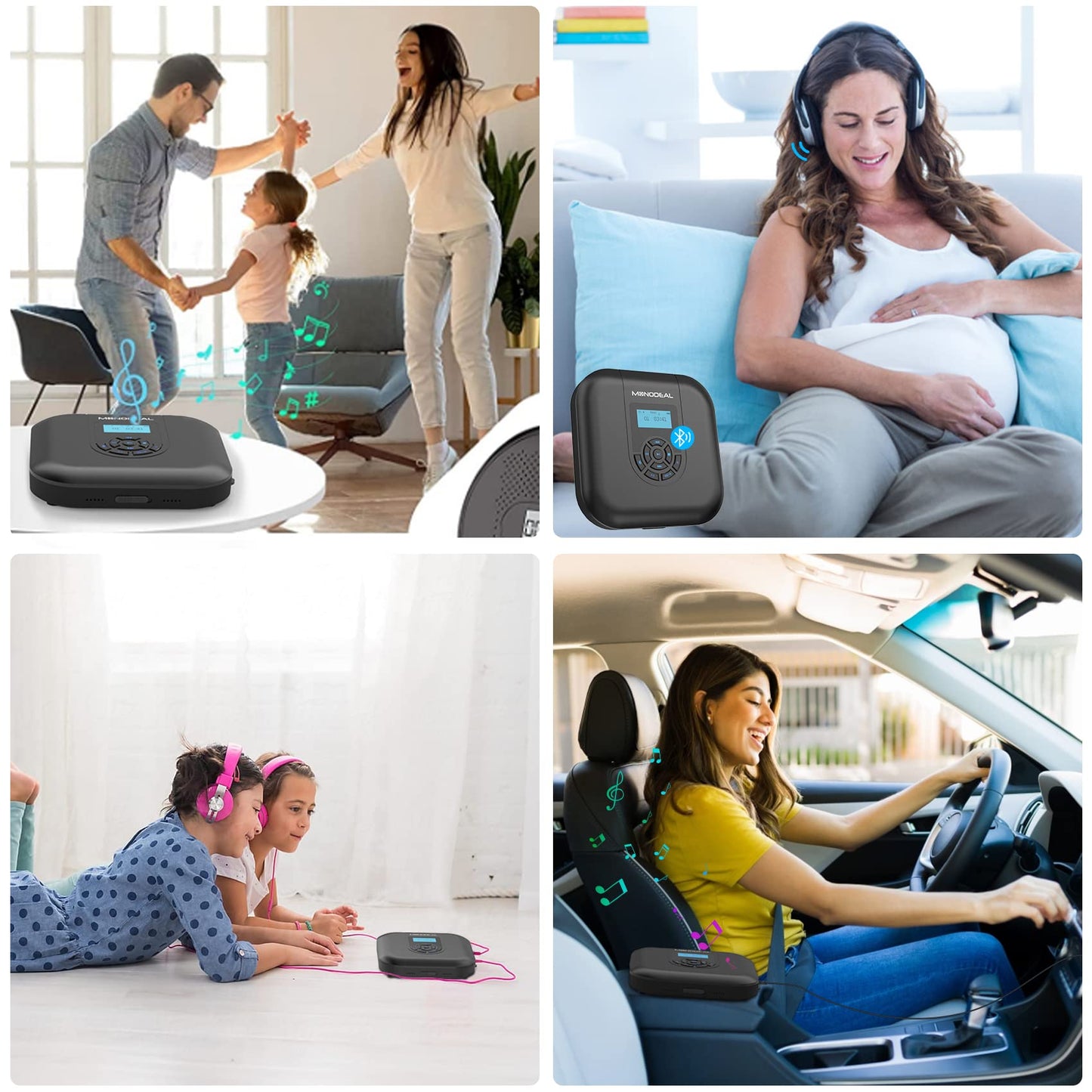 Portable CD Player, MONODEAL Bluetooth Portable, Rechargeable with Speaker and FM Transmitter, Discman CD Player for Car, Anti-Skip small with Headphones
