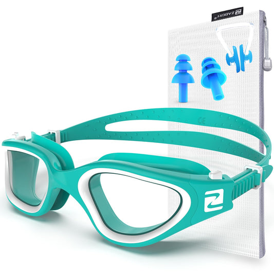 ZABERT Swimming Goggles for Men Women Adults, W1 Professional Diving Goggles Swim Goggles Anti-Fog UV400 Protection, Competitive Triathlon Swimming Pool, Case Clear Lenses Blue Green White Teal