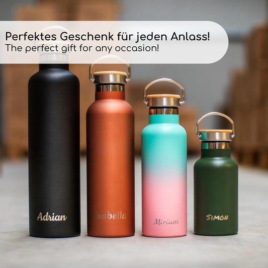Milu® Engraved Water Bottle personalized - perfect for gifting on Easter, Father's Day, Mother's Day, Christmas, Back to School, Anniversary, Birthday, for women and men, moms, dads, and kids (500ml + Engraving)