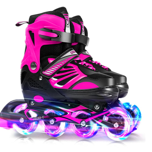 Lixada Inline Skates Kids Adjustable Inline Skates with LED PU Wheels Roller Skates Gift for Kids Teens, Boys Girls Beginners Men Women, Size 28-33/34-37/38-41
