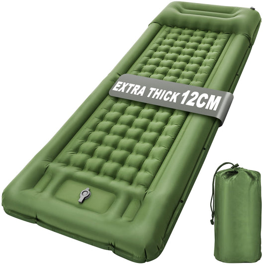 Self-inflating sleeping pad, 12CM thickened air mattress for camping with pillow and foot pump. Ultralight waterproof camping mat for hiking, beach, outdoor, and tent.