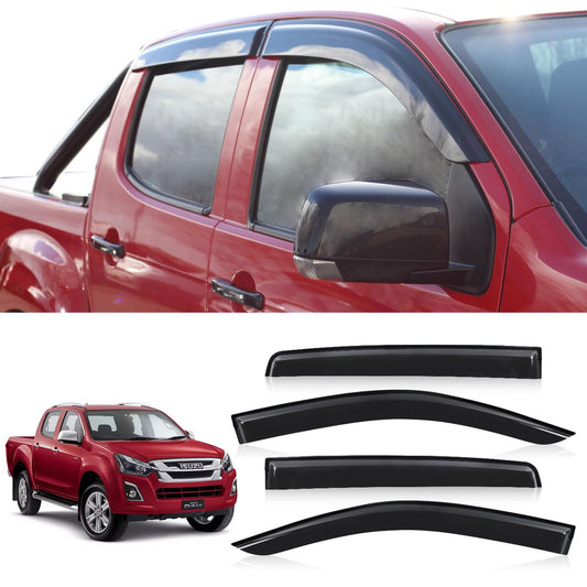 JHCHAN wind deflectors for Isuzu D-Max 2012-2019 V-Cross LSE LS L double cab, smoke grey side window deflectors 4 pieces (D-max 2012-2019)