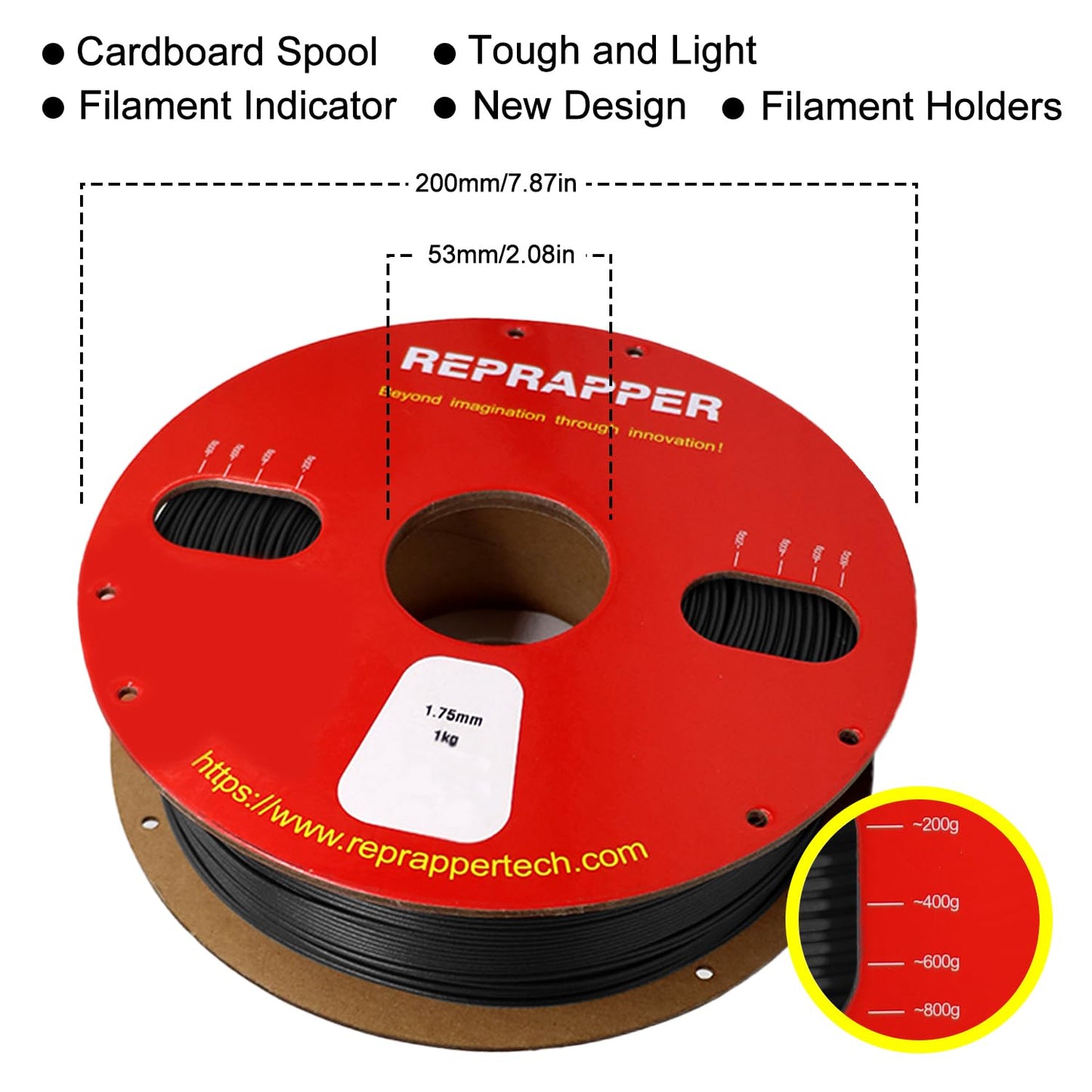 RepRapper Electrically Conductive PLA 3D Printer Filament 1.75mm 1kg Spool. +/- 0.03mm accuracy. Compatible with most FDM printers. Black PLA filament.
