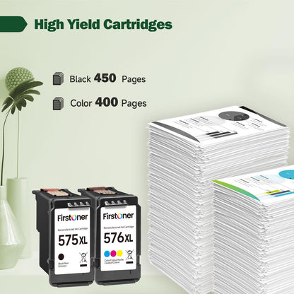Firstoner PG-575XL CL-576XL printer cartridges multipack, replacement for Canon 575 576 cartridges for Pixma TR4755i TS3550i TS3551i TS3750i TR4750i TR4751i (Black, Color)