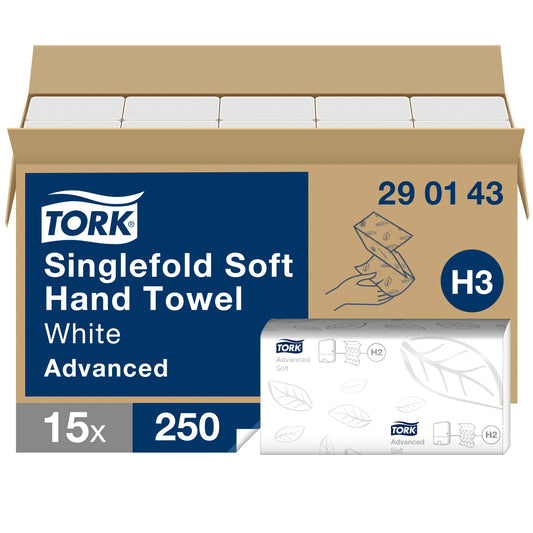 Tork Soft Zigzag Paper Towels Advanced 290143 - H3 Folded Towels for Paper Towel Dispenser - absorbent and tear-resistant, 2-ply, white - 15 x 250 sheets