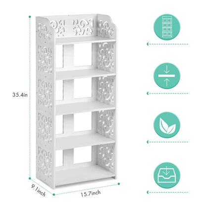White shoe rack, 40 cm wide shoe rack, narrow and tall shelf, small standing shelf with 5 shelves, stackable bathroom shelf, kitchen storage shelves, decorative shelf, shoe cabinet for hallway, bathroom, kitchen, living room.