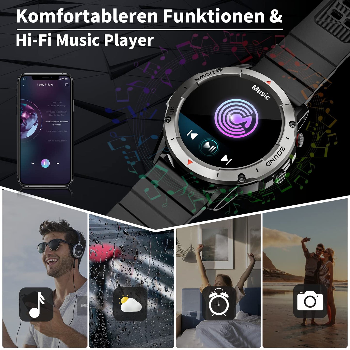Men's smartwatch with phone function 1.39" DIY HD full touchscreen watch fitness tracker 30+ sport modes activity tracker IP68 waterproof wristwatch with sleep monitor pedometer message reminder
