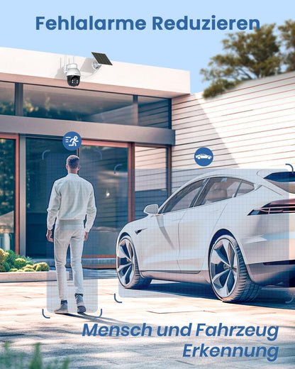 AOSU 3K Outdoor Battery Solar Surveillance Camera, 5MP Wireless WiFi Outdoor Security Camera, 360° Panoramic PTZ, Auto Tracking, Night Vision, 2 Pack.