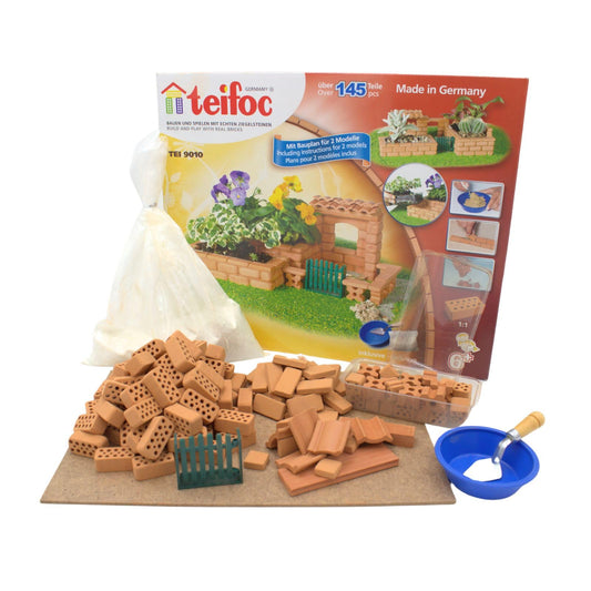 Teifoc 9010 Stone Construction Set - Garden, DIY kit with 145 pieces, perfect for succulents, craft set with mini bricks for building, model building for kids 6+ and adults