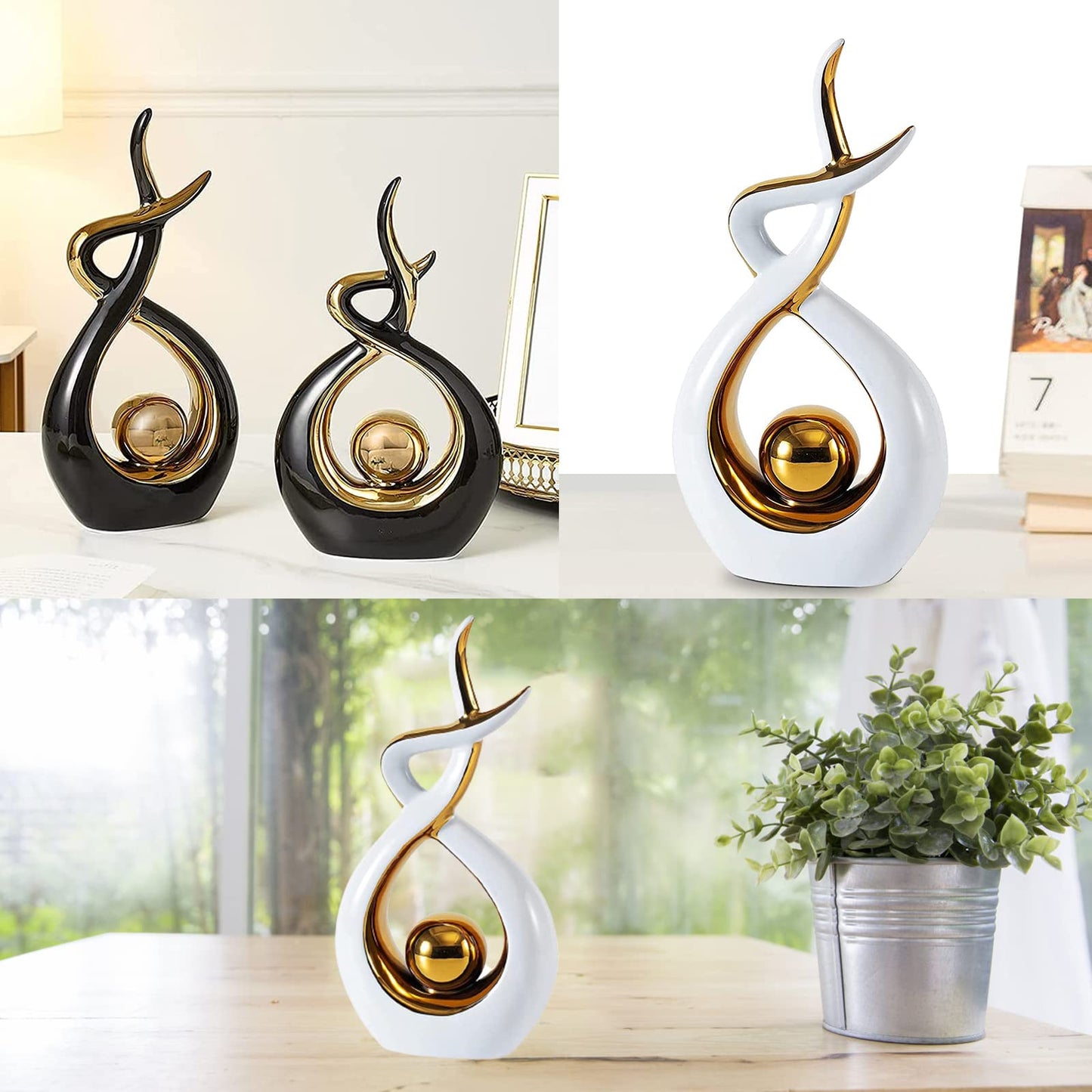 Ceramic decorative object, modern sculptures abstract decor, living room modern decoration abstract craft for decoration bedroom table decoration office sculpture apartments and statues (black)