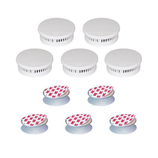 ABUS Smoke Detector RWM150 - 5 pack + magnetic holder - long-lasting 10-year battery - for living spaces and VdS tested according to DIN EN 14604 - 85 dB loud alarm - White