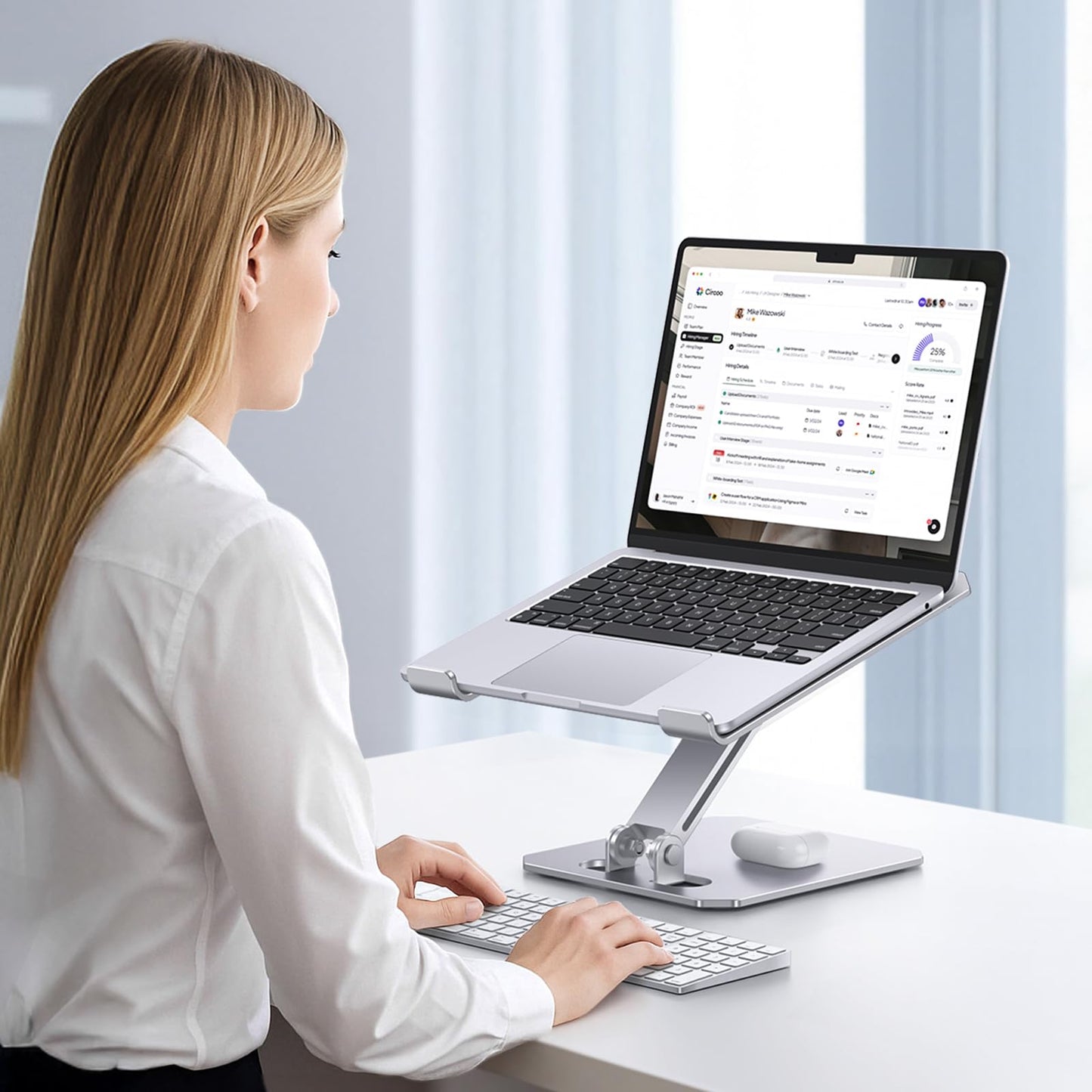 OMOTON Aluminum Laptop Stand Height Adjustable, Ergonomic Foldable Notebook Stand, Laptop Holder for laptops like MacBook Pro/Air (11-16 inch), Silver