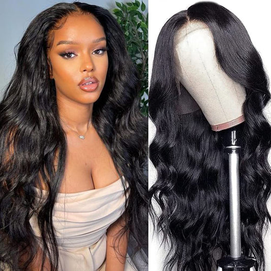 DEBUT Lace Front Wig Body Wave Human Hair Wig 13x4 HD Transparent Lace Front 3D Wig Human Hair Wig for Black Women with Pre-plucked Baby Hair 180% Density (65cm, black)