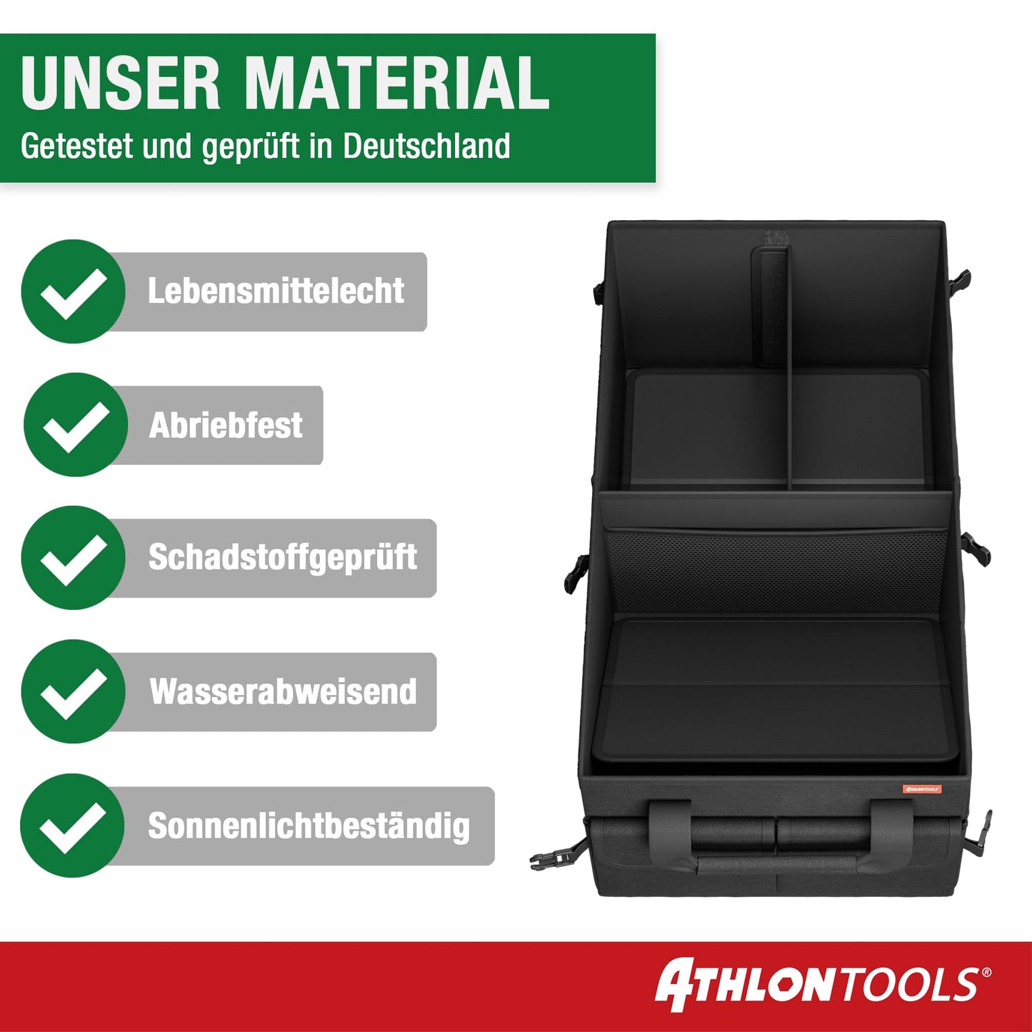 ATHLON TOOLS Trunk Organizer XXL – foldable trunk bag, non-slip, reinforced, stable with lid – ideal for storage while camping and everyday use.