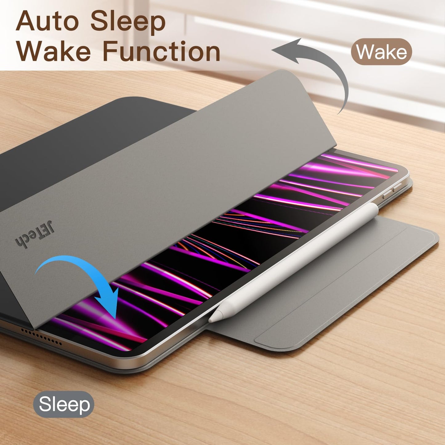 JETech Magnetic Case for iPad Pro 12.9 Inch 2022/2021/2020/2018 (6th/5th/4th/3rd Gen), 2nd Gen Pencil Charging, Case with Auto Wake/Sleep (Black)