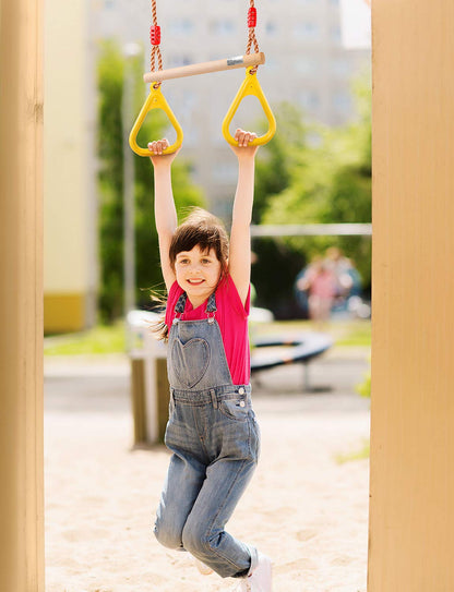 GHB Swing Trapeze Swing Swing Kids with plastic gymnastic rings for kids outdoor hanging capacity up to 120KG Yellow