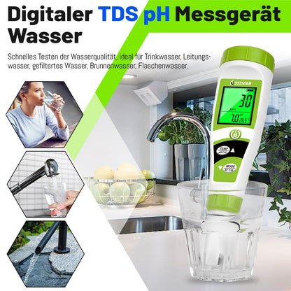 UIUZMAR Pool pH Meter Water, pH EC Meter Grow, Digital pH EC PPM Temperature Tester with pH 7.0 Calibration Solution for Pool, Hot Tub, Hydroponics, Drinking Water, Aquarium, Beer Making