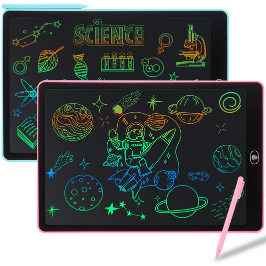 Damcyer 16 Inch LCD Writing Tablet for Kids 2 Pack, LCD Magic Drawing Board with Animal Stickers, Reusable Drawing Tablet for Kids and Adults Birthday Gifts Toy, Blue + Pink