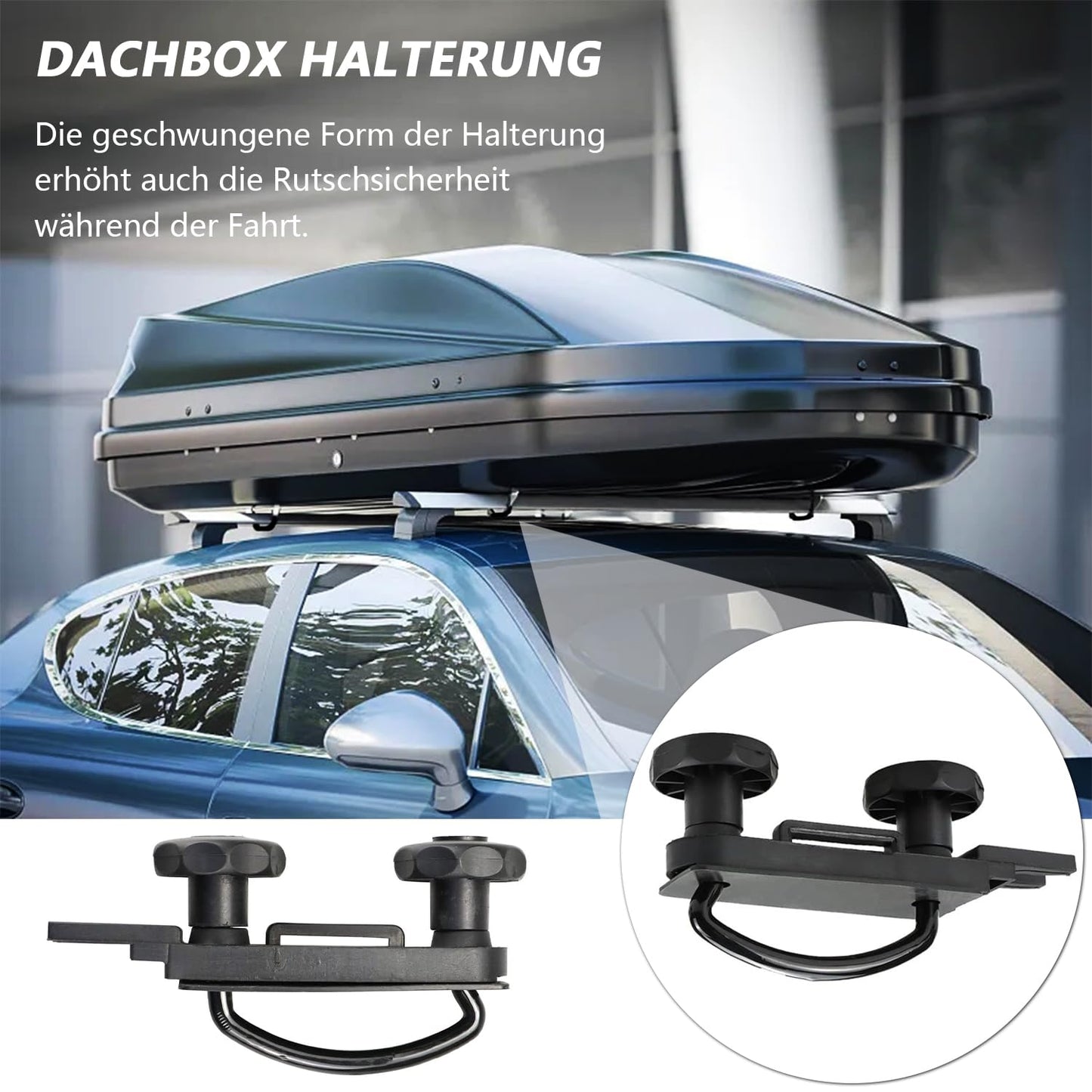 4 sentence roof box mounting U-bolts, universal car van mounting fitting kit, U-bolt clamps 85mm inner width installation accessory set with 8 locking nuts and 2 straps round adhesive stickers