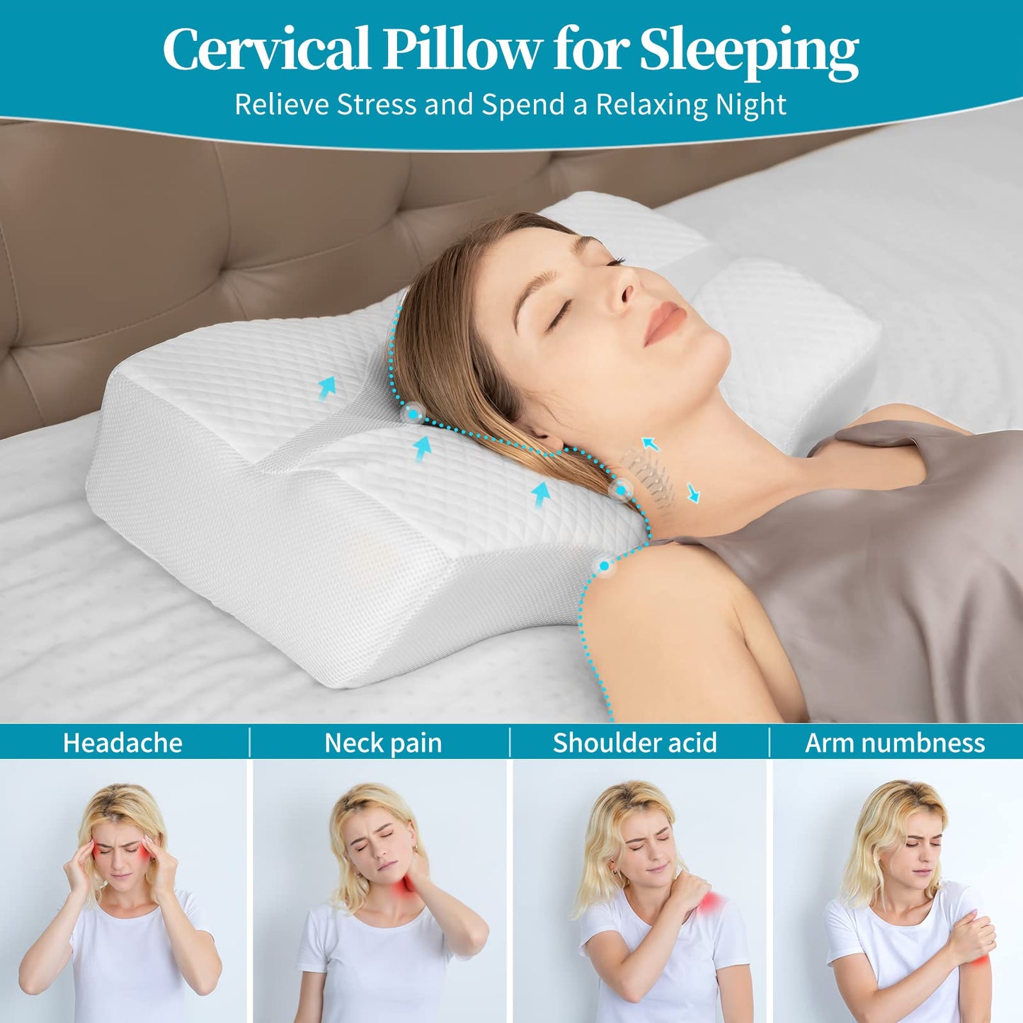 HOMCA Orthopedic Pillow Neck Pillow Ergonomic Pillow, Memory Foam Head Pillow, Orthopedic Neck Support Pillow Ergonomic for Cervical Spine