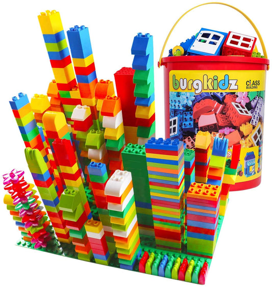 burgkidz Classic Large Building Blocks Educational Toy in Durable Plastic Bucket, 214 Pieces Building Bricks Colorful Toy Game for Toddler Boys Girls, Primary Colors