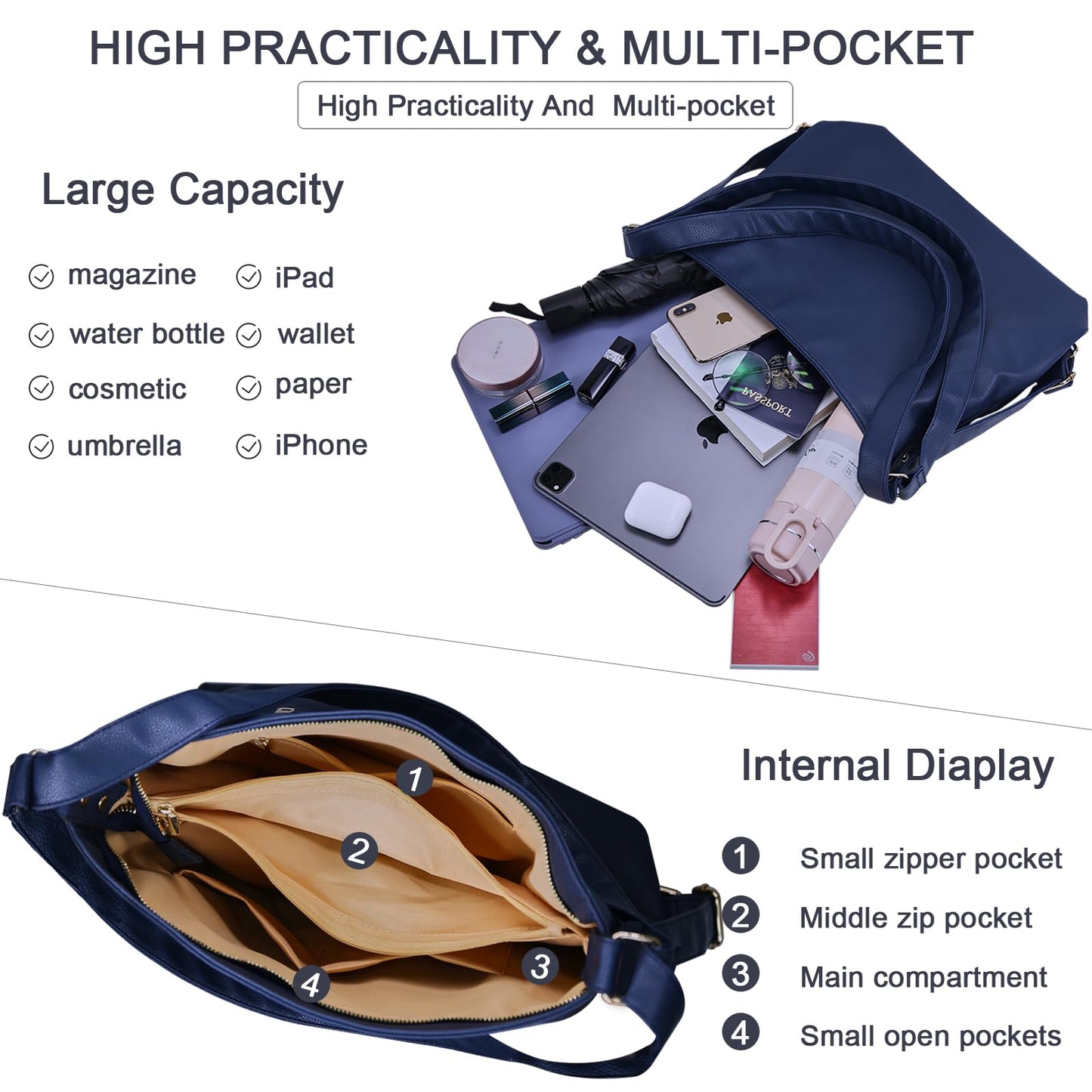 ARNTY Backpack Women, Handbag Backpack Bag 2 in 1 Women, Elegant Women's Backpack, Shoulder Bag Women for Work, Travel, Outing (Blue)