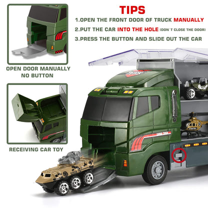 SWUNXION 26 in 1 Military Cars + Transport Vehicle Set, Military Vehicles Soldiers Die-cast Models, Toy Cars Storage in Truck, Army Vehicles Toys for Kids Girls Boys.