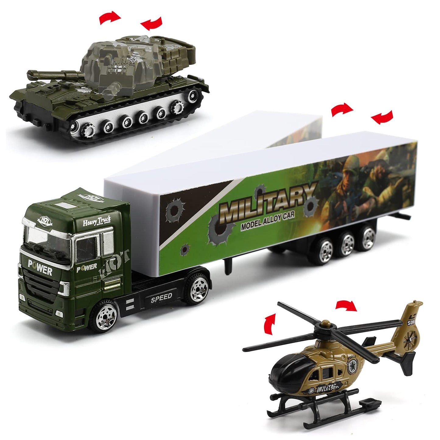 SWUNXION 26 in 1 Military Cars + Transport Vehicle Set, Military Vehicles Soldiers Die-cast Models, Toy Cars Storage in Truck, Army Vehicles Toys for Kids Girls Boys.