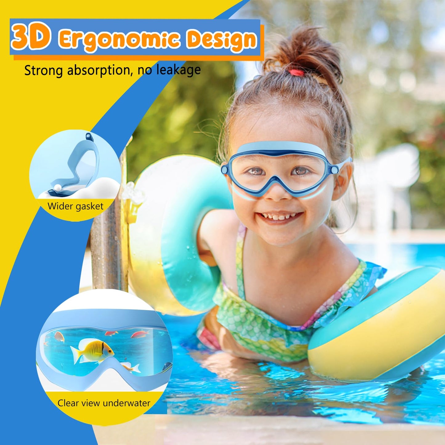 COOLOO Kids Swim Goggles, 2-Pack Children's Diving Mask Age 4-14, 【Patented】 Anti-Fog, UV Protection, NO Leaking Adjustable Silicone Swimming Goggles for Kids, Girls, Boys
