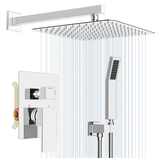 Rainsworth shower system for wall mounting, concealed shower mixer set with rain shower 30x30cm, concealed fittings made of high-quality stainless steel and brass, chrome shower set
