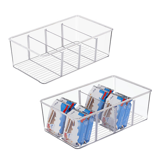 Vtopmart 2 Pack Refrigerator Organizer with 4 compartments, BPA-Free Kitchen Stackable Food Storage Box for tea bags, snacks, spices