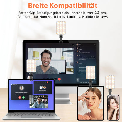TONEOF Selfie Light, Monitor Lamp, USB Rechargeable Video Light with Clip & Two 1/4" Screw Holes, 2500K-9000K 3 Light Modes, Portable Photo Light for Phone/Laptop/Tablet-Black