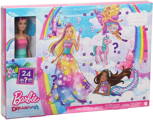 Barbie GJB72 - Dreamtopia Advent Calendar: Blonde doll, 3 princess fashions, 10 accessories, and 10 story-telling pieces, including 4 animals. Advent gift for kids ages 3 and up.