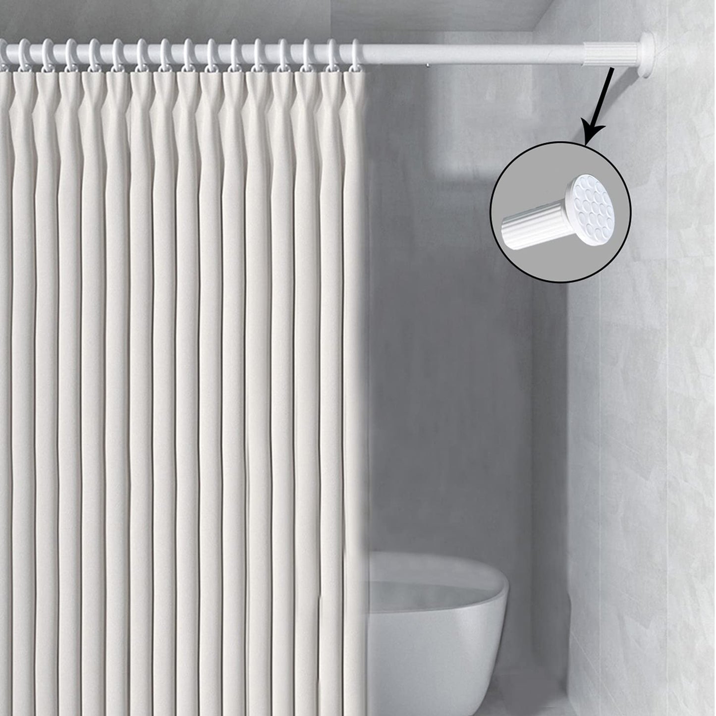 Telescopic rod without drilling, 128-177cm extendable stainless steel shower curtain rod for large windows/shower rooms (White-1, 128-177cm)