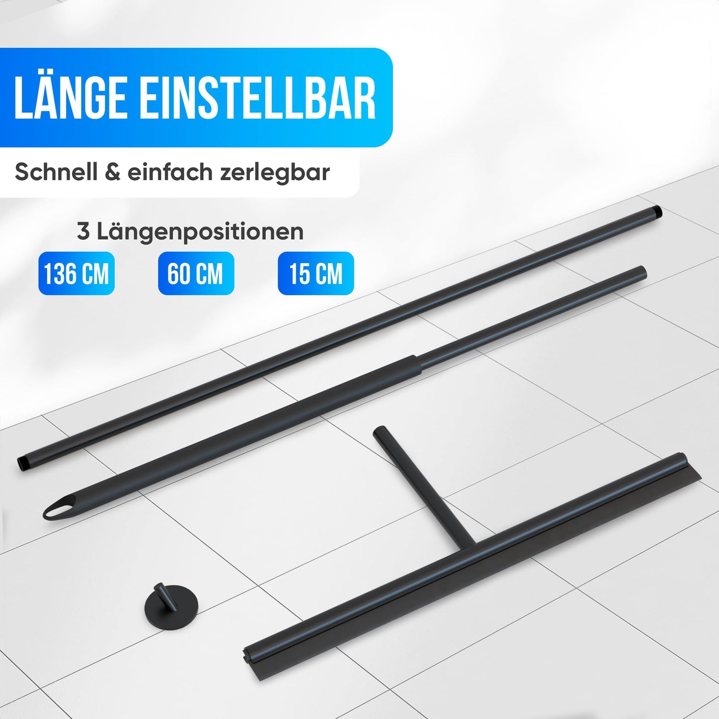 Avalo water squeegee floor wiper with handle - Luxury floor wiper - Aluminum water squeegee - Shower squeegee - Bathroom - Black - 136x40 cm.