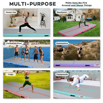 KIKILIVE 20CM High Gymnastics Mat Tumbling Mat, 5M Inflatable Gymnastics Track Mat Air Tumbling Mat with Air Pump Inflatable Sports Mat for Fitness/Outdoor/Yoga/Training, etc.