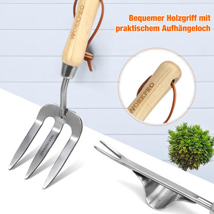 WORKPRO garden tool set, 8 in 1 gardening tools with storage bag, made of stainless steel, garden trowel with wooden handle, floral scissors, garden claw, hand cultivator, gift for gardeners.