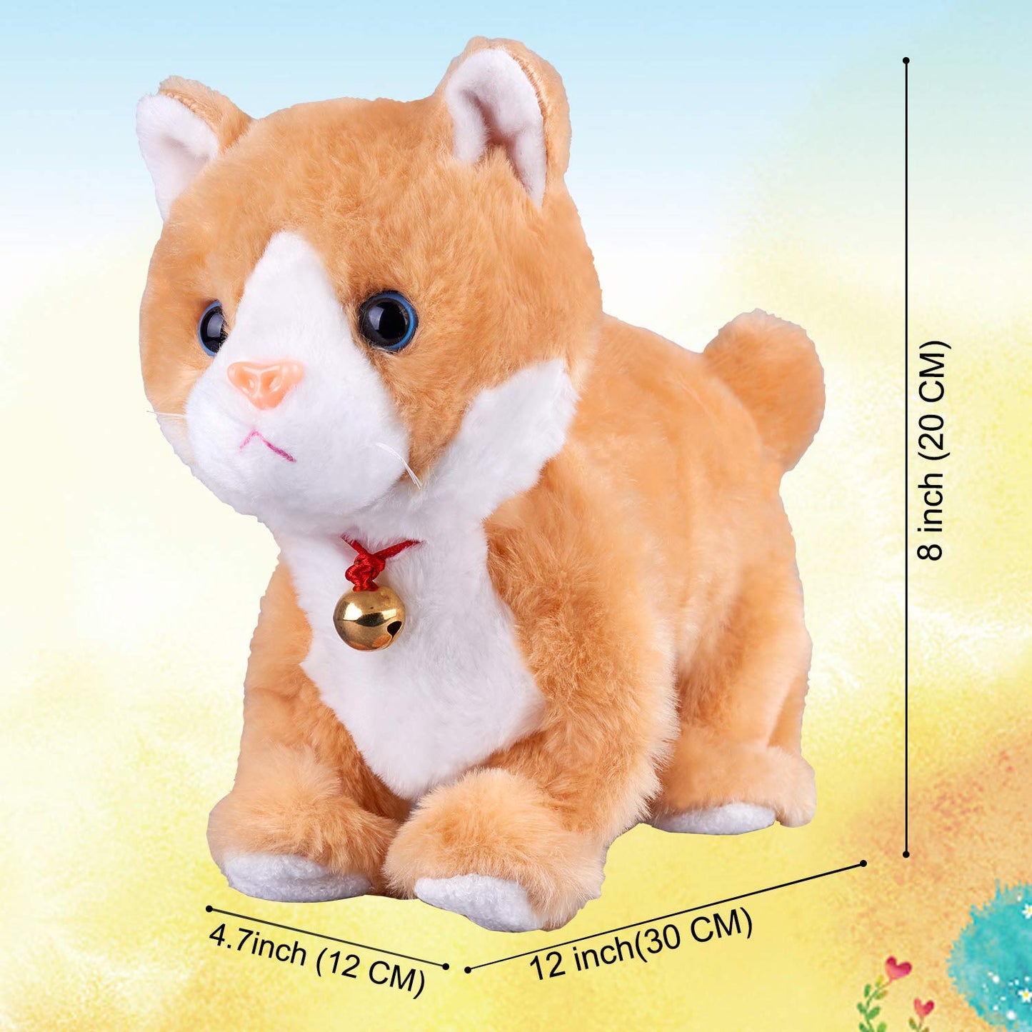 Interactive plush cat toy, interactive cat robot, barking meow, touch control, electronic cat pet, kids, L: 30.5 cm x H: 20.3 cm x W: 12.7 cm.