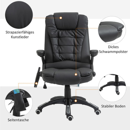 HOMCOM Massage Chair Office Chair Executive Gaming Chair 6 Point Vibration Massage with Heat Function Faux Leather Swivel Leather Chair Black 70 x 70 x 111 - 121cm