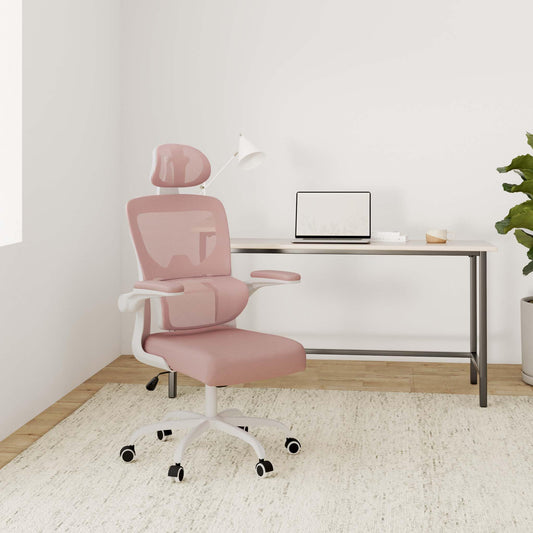 Naspaluro office chair, Ergonomic desk chair with adjustable headrest, armrests, dynamic lumbar support, swivel chair with breathable mesh cover for the home office, Pink.