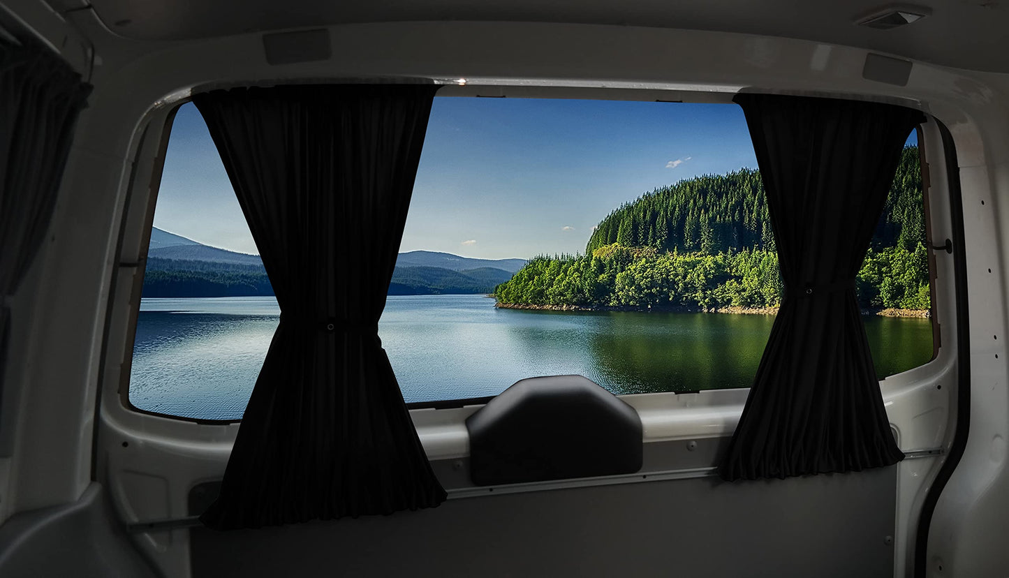 BREMER SEAT COVERS Custom Curtains Sunshades compatible with VW T5 T6 T6.1 Transporter Caravelle Long Wheelbase with Rear Hatch in Black Camping Accessories Motorhome Accessories Camper Curtains 718