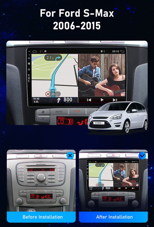 SXAUTO Android 13 - [6G+128G] - IPS Car Radio fits Ford S-Max (2006-2015) - Built-in Wireless Carplay/Android Auto/DSP - Camera + MIC - DAB SWC WiFi Fast-Boot 360-Camera 4G BT5.0-2 Din 9 Inch