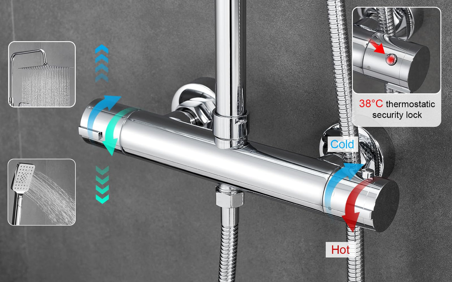 BONADE shower system with thermostat rain shower head made of 304 stainless steel, shower mixer complete set including shower thermostat, adjustable wall bracket 10 inch rain shower, bathtub faucets set