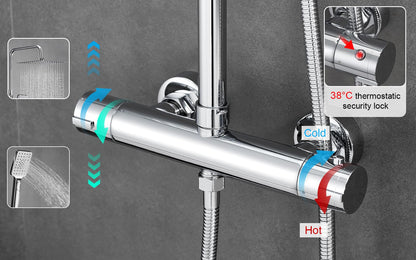 BONADE shower system with thermostat rain shower head made of 304 stainless steel, shower mixer complete set including shower thermostat, adjustable wall bracket 10 inch rain shower, bathtub faucets set