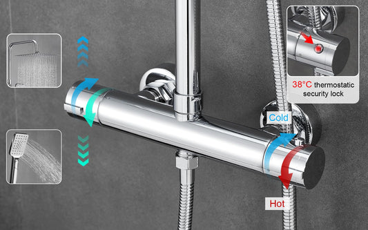 BONADE shower system with thermostat rain shower head made of 304 stainless steel, shower mixer complete set including shower thermostat, adjustable wall bracket 10 inch rain shower, bathtub faucets set